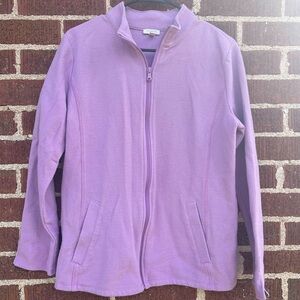 Talbots Zip Front Knit Jacket Medium Orchid Lavender Preppy Style Pickleball Fit